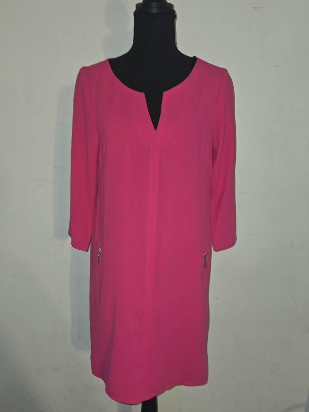 H&M Hot Pink Long Sleeve Shift Dress with Zip Accents